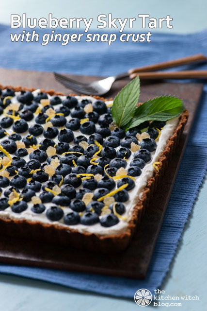 Blueberry Skyr Tart with Gingersnap crust www.thekitchenwitchblog.com