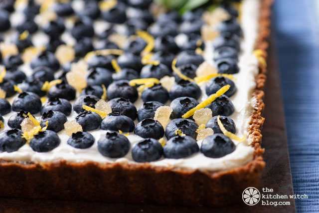 Blueberry Skyr Tart with Gingersnap crust www.thekitchenwitchblog.com