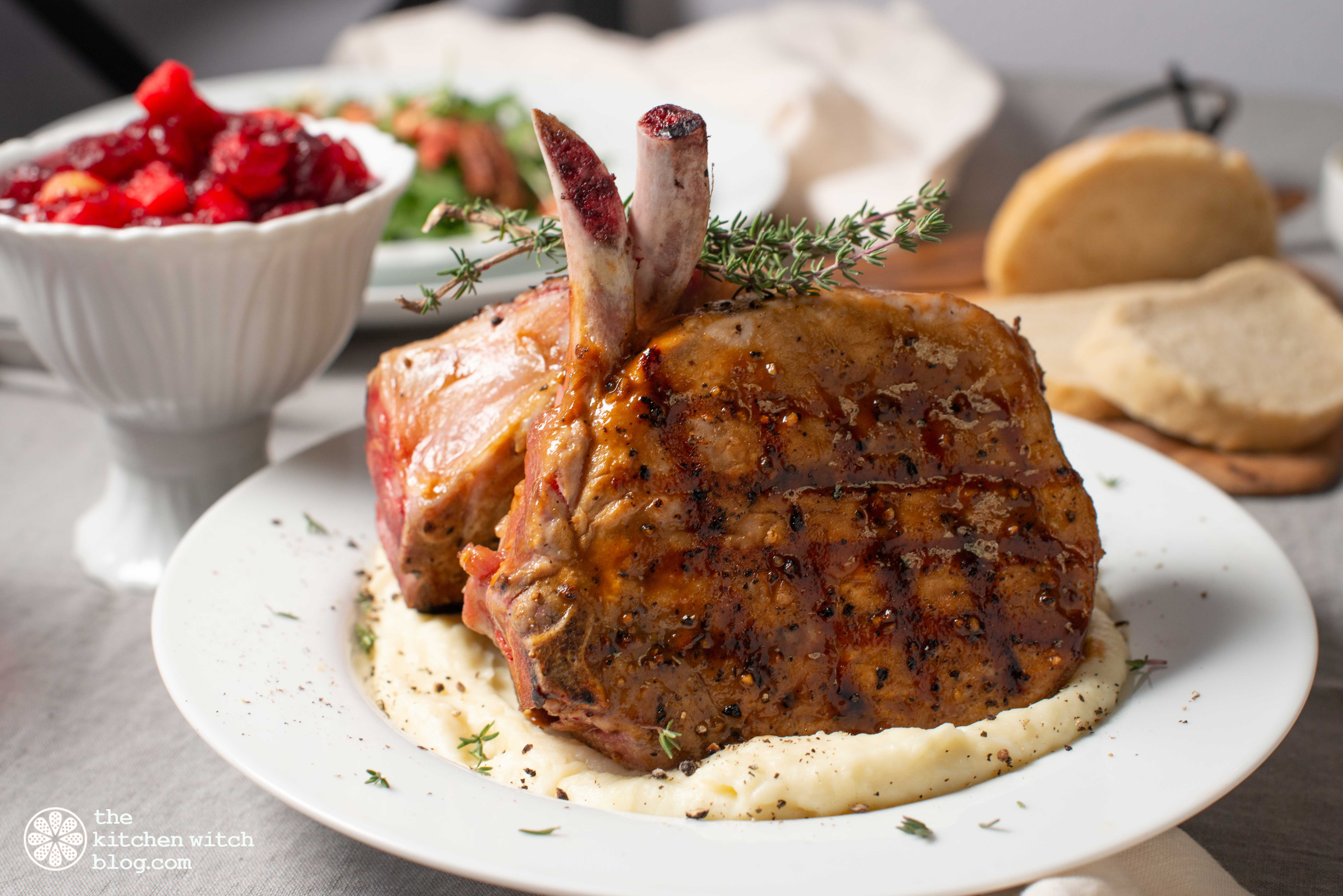 Bourbon Glazed Pork Chops with Cran-Apple Compote